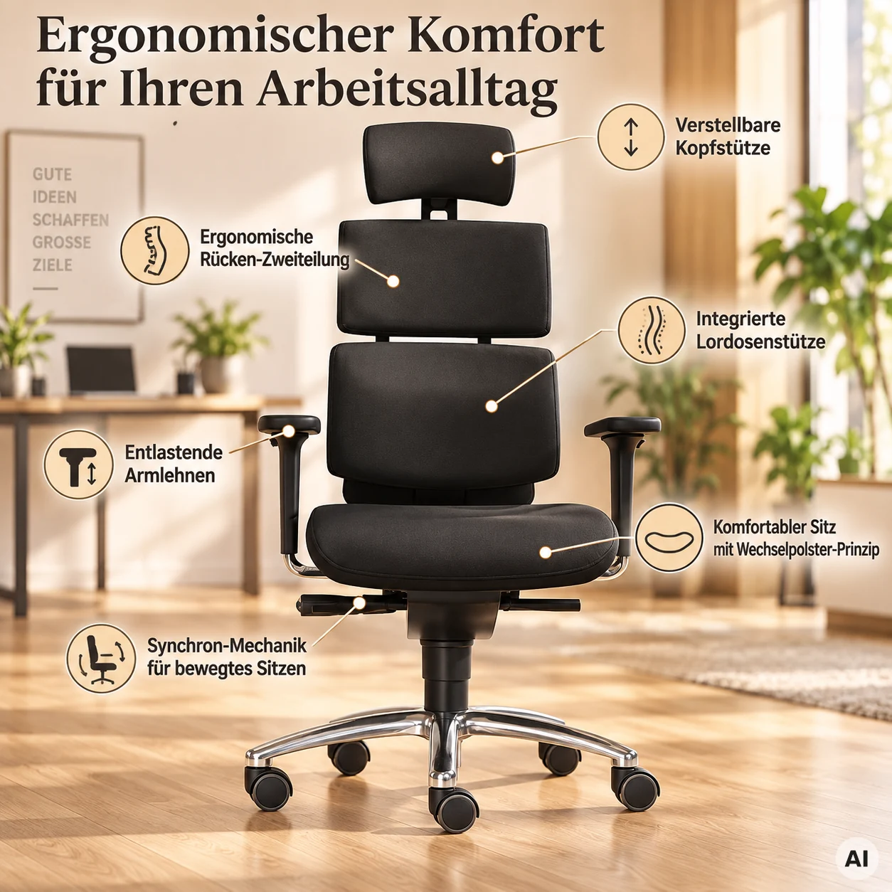 Water L mit Kopfstütze - Einzigartiger Bürostuhl