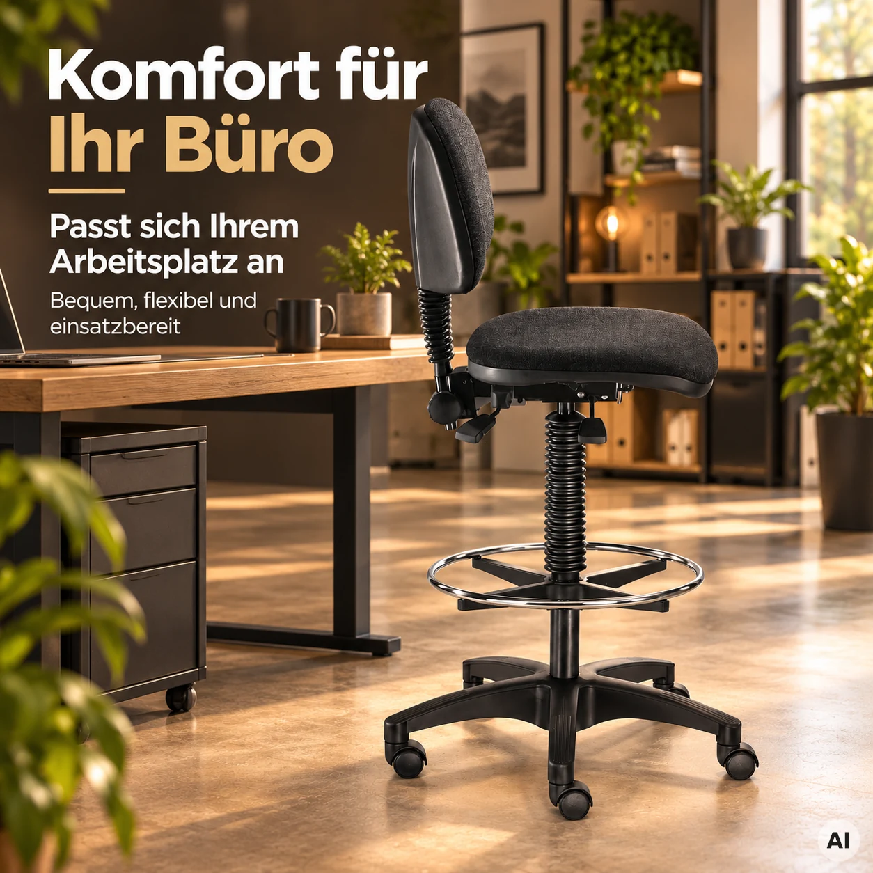 Industry 3 - Arbeitshocker mit Rückenlehne und Fußring