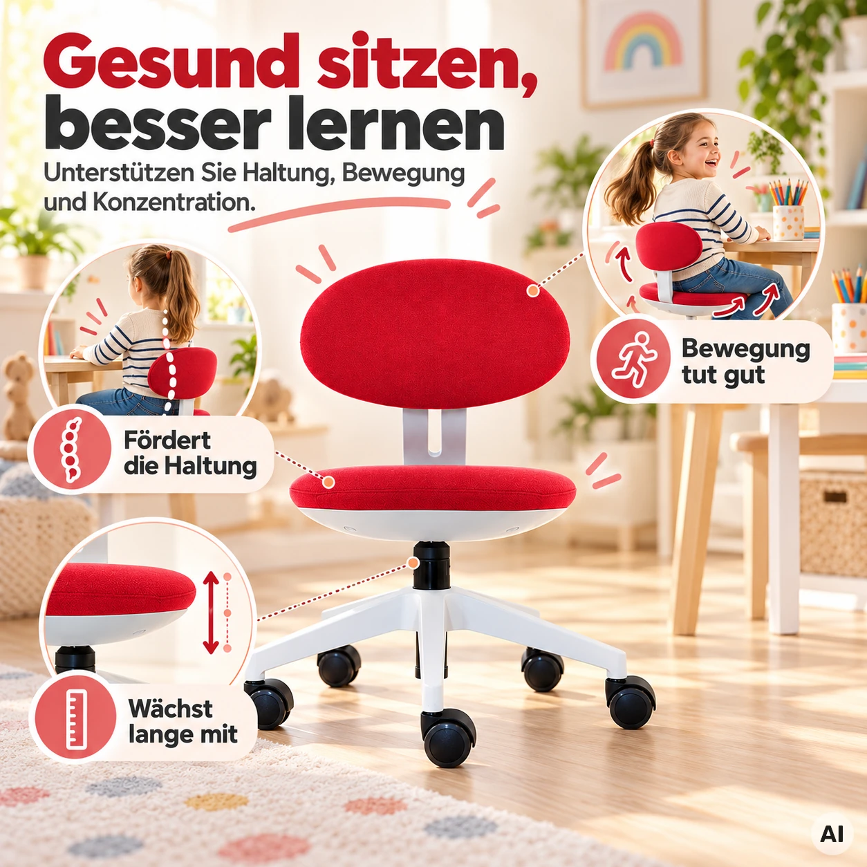 Moritz - Mitwachsender Bürostuhl für Kinder